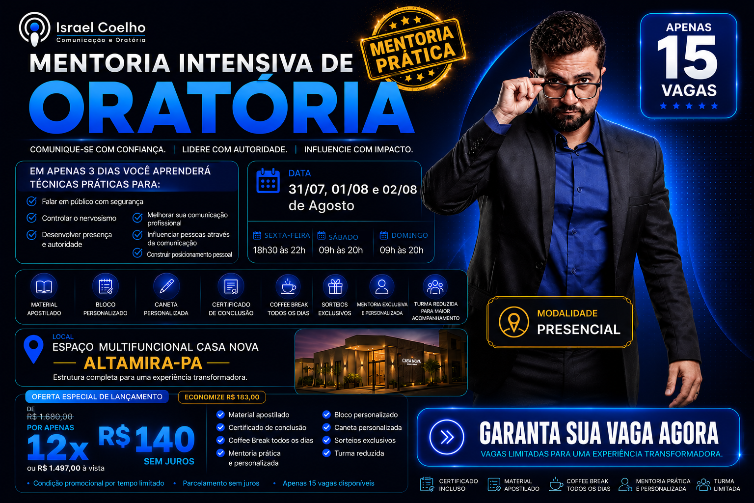 Mentoria Intensiva de Oratória Presencial em Altamira com Israel Coelho